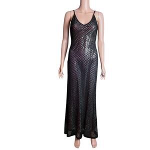 Rampage Mesh Sequin Mirror Bodycon Stretchy Maxi Dress Resort Cruise Party Med